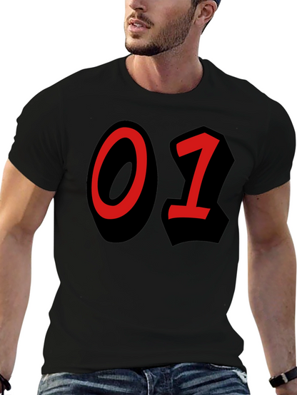 Bold Number T-Shirt - Black with Red 01 Design