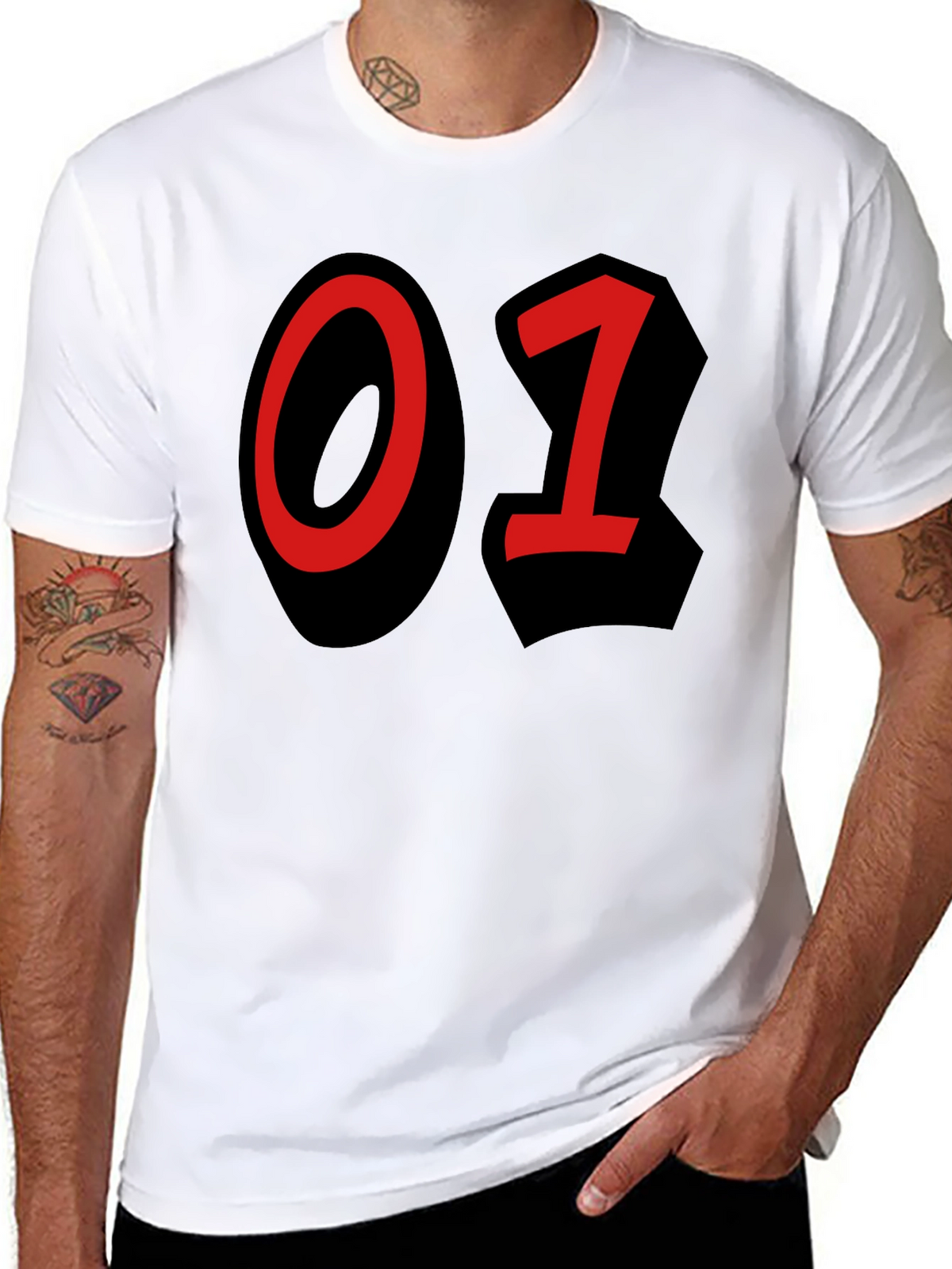 Bold Number T-Shirt - Black with Red 01 Design