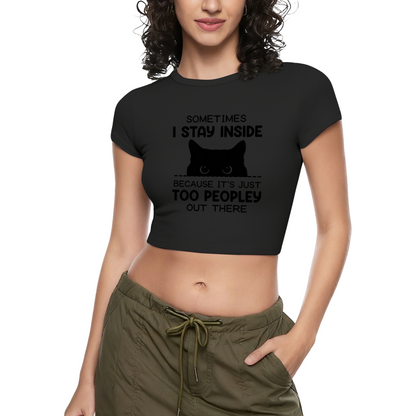Introvert Black Cat Too Peopley Funny Gray Crop Tee