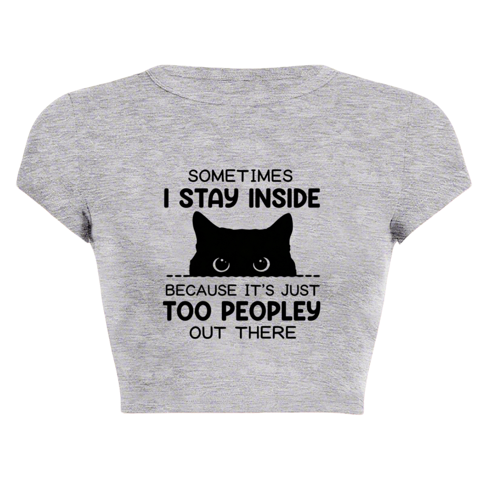 Introvert Black Cat Too Peopley Funny Gray Crop Tee