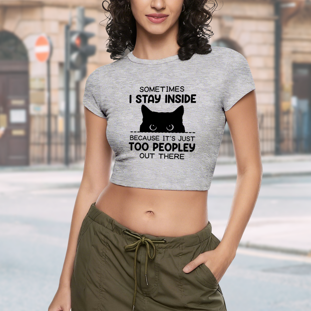 Introvert Black Cat Too Peopley Funny Gray Crop Tee