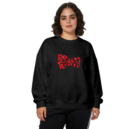 Bold Retro Red Text Y2K Style Black Crewneck Sweatshirt