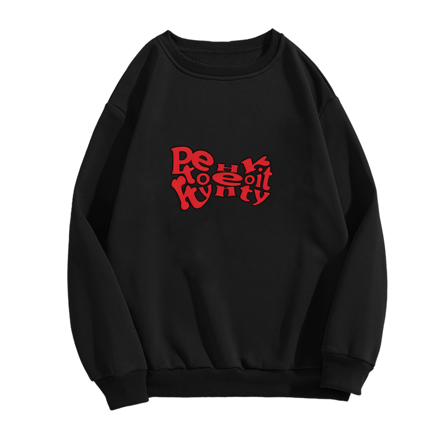 Bold Retro Red Text Y2K Style Black Crewneck Sweatshirt