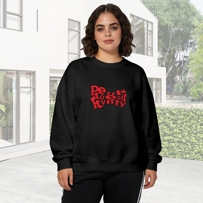 Bold Retro Red Text Y2K Style Black Crewneck Sweatshirt
