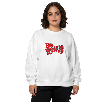 Bold Retro Red Text Y2K Style Black Crewneck Sweatshirt
