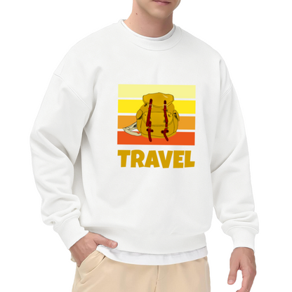 Travel Backpack Sunset Stripes Crewneck Sweatshirt | Retro Adventure Pullover, Vintage Gradient Graphic Top, Traveler Gift