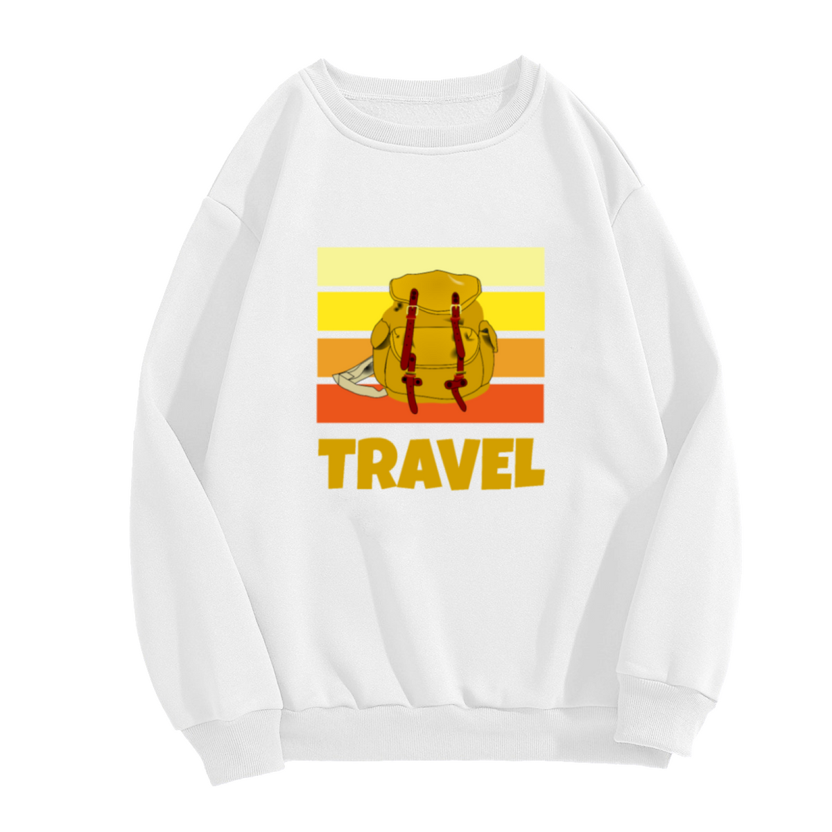 Travel Backpack Sunset Stripes Crewneck Sweatshirt | Retro Adventure Pullover, Vintage Gradient Graphic Top, Traveler Gift