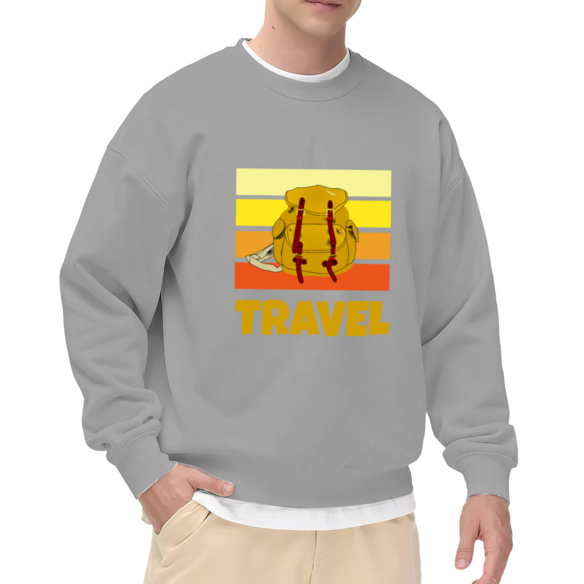 Travel Backpack Sunset Stripes Crewneck Sweatshirt | Retro Adventure Pullover, Vintage Gradient Graphic Top, Traveler Gift