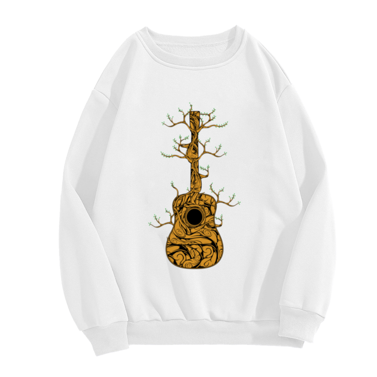 Vine Guitar Crewneck Sweatshirt | Organic Nature Music Pullover, Hand-Drawn Twisted Branch Acoustic Guitar Graphic Top, Music Lover Gift