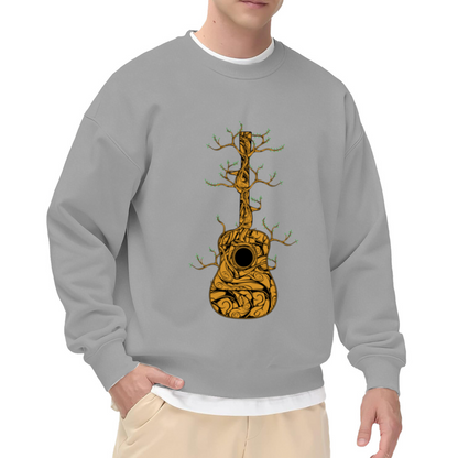 Vine Guitar Crewneck Sweatshirt | Organic Nature Music Pullover, Hand-Drawn Twisted Branch Acoustic Guitar Graphic Top, Music Lover Gift