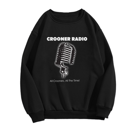 Crooner Radio Sweatshirt | Vintage Microphone Graphic Crewneck, Classic Radio Music Pullover Top, Jazz Singer Gift for Music Lovers