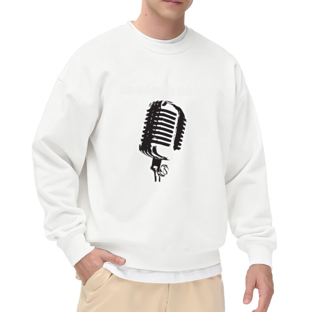 Crooner Radio Sweatshirt | Vintage Microphone Graphic Crewneck, Classic Radio Music Pullover Top, Jazz Singer Gift for Music Lovers