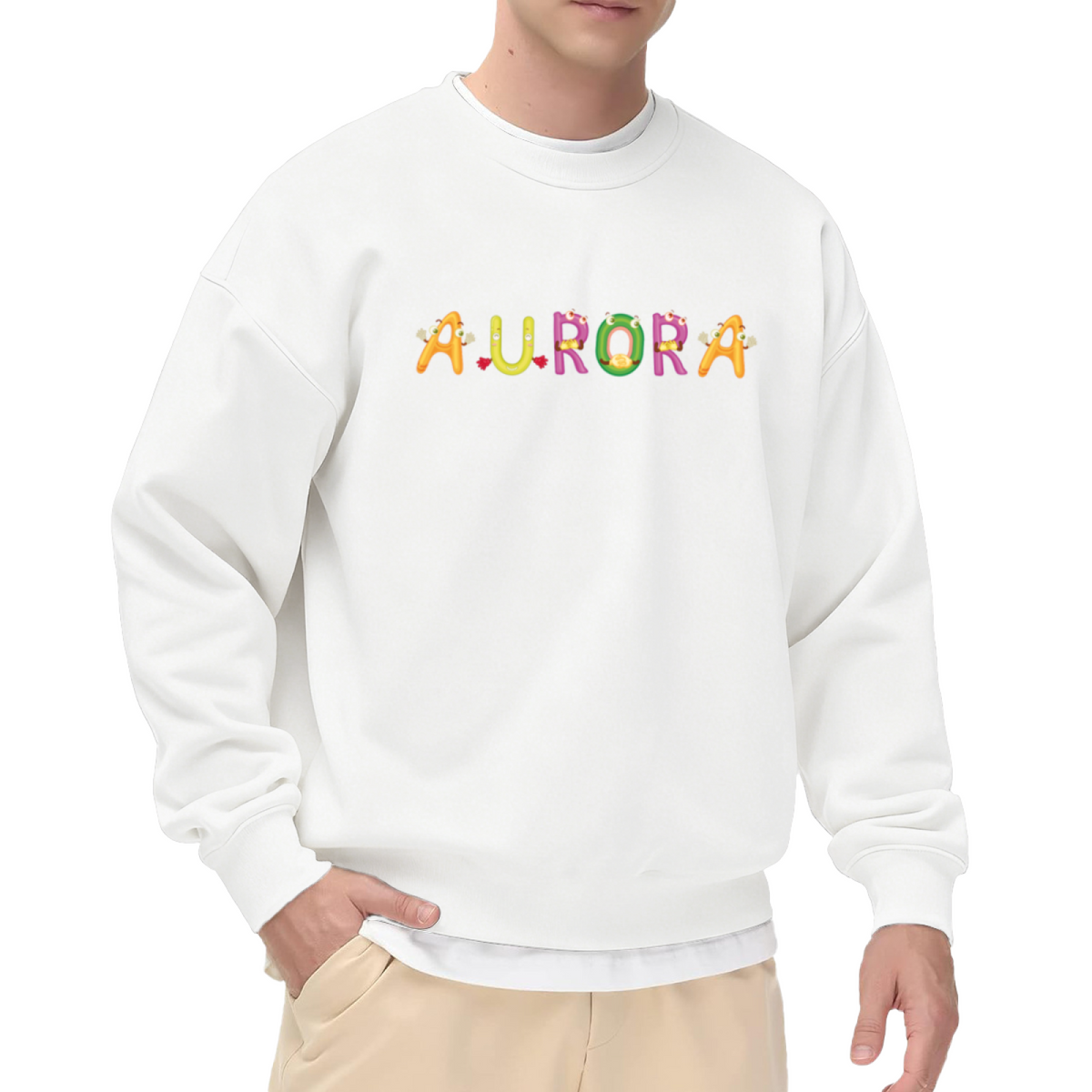 Aurora Monster Letters Crewneck Sweatshirt | Cute Colorful Cartoon Alphabet Pullover, Playful Character Graphic Top, Kids Gift