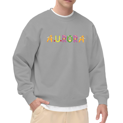 Aurora Monster Letters Crewneck Sweatshirt | Cute Colorful Cartoon Alphabet Pullover, Playful Character Graphic Top, Kids Gift