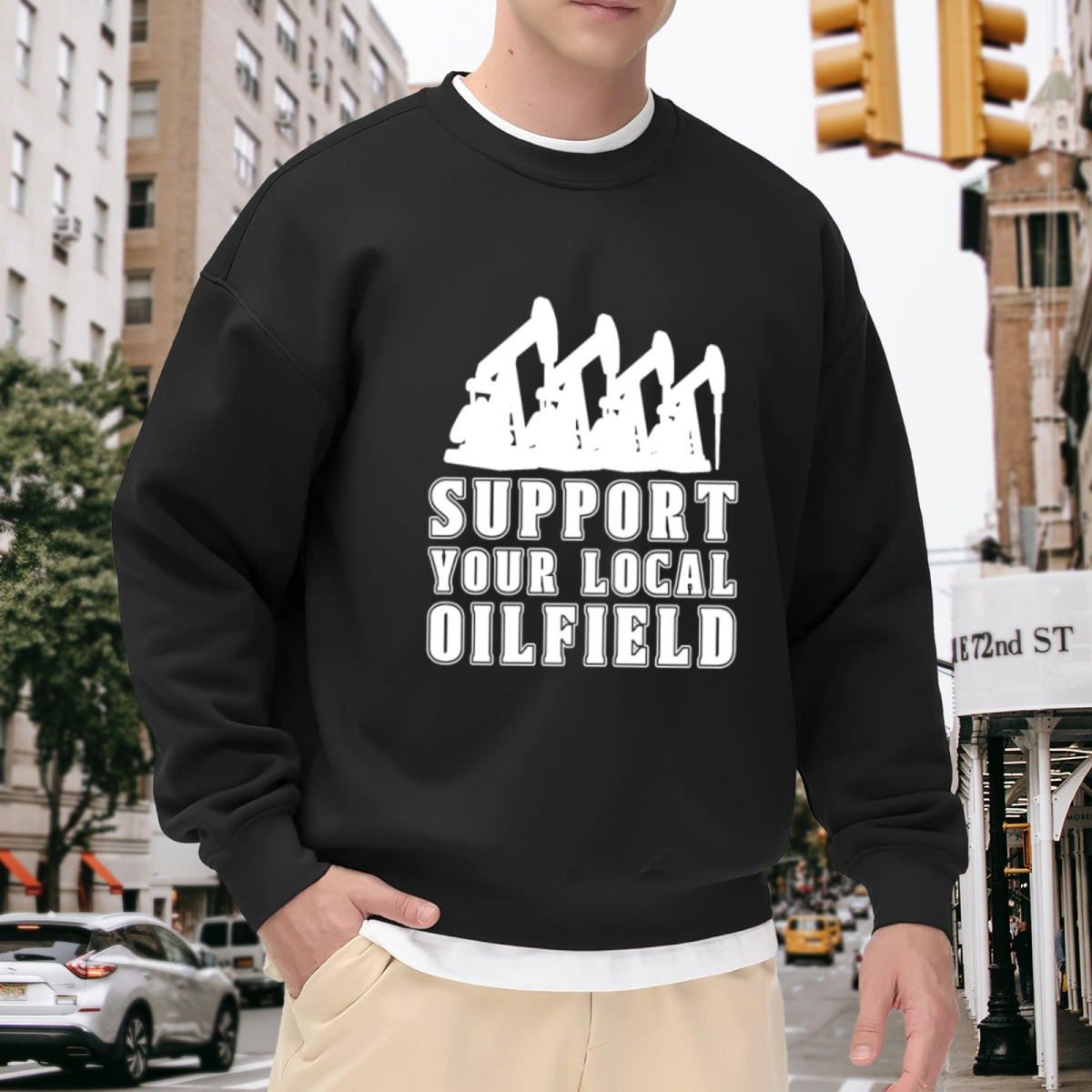 Support Your Local Oilfield Crewneck Sweatshirt - Oil Rig Worker Graphic Pullover, Roughneck Energy Gift, Pipeline Top