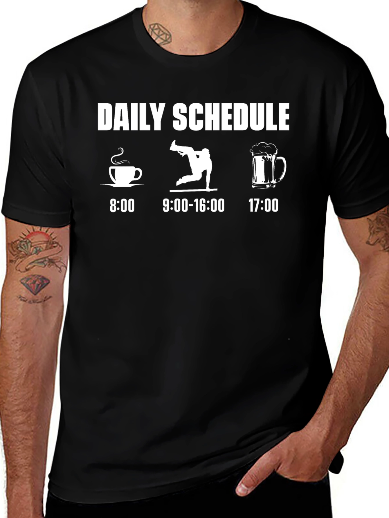 Daily Schedule Graphic Tee - Coffee Dance Beer - Mens Black T-Shirt