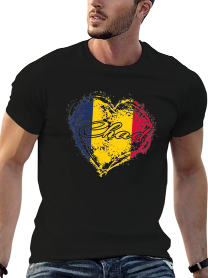 Chad Flag Heart T-Shirt - Black