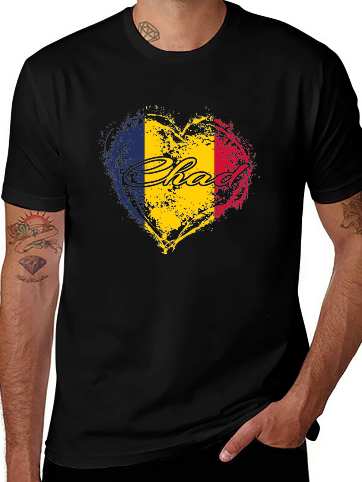 Chad Flag Heart T-Shirt - Black