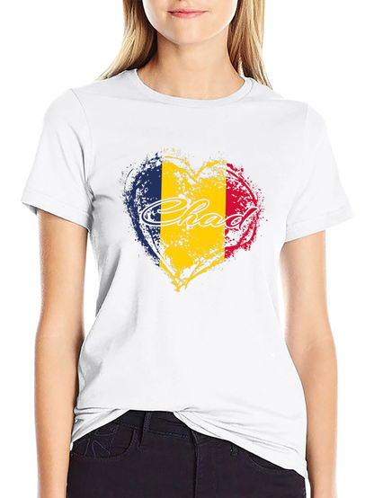 Chad Flag Heart T-Shirt - Black