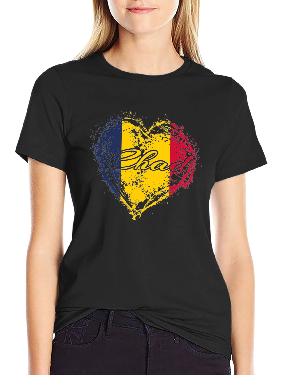 Chad Flag Heart T-Shirt - Black