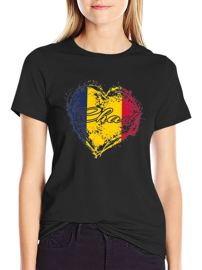Chad Flag Heart T-Shirt - Black