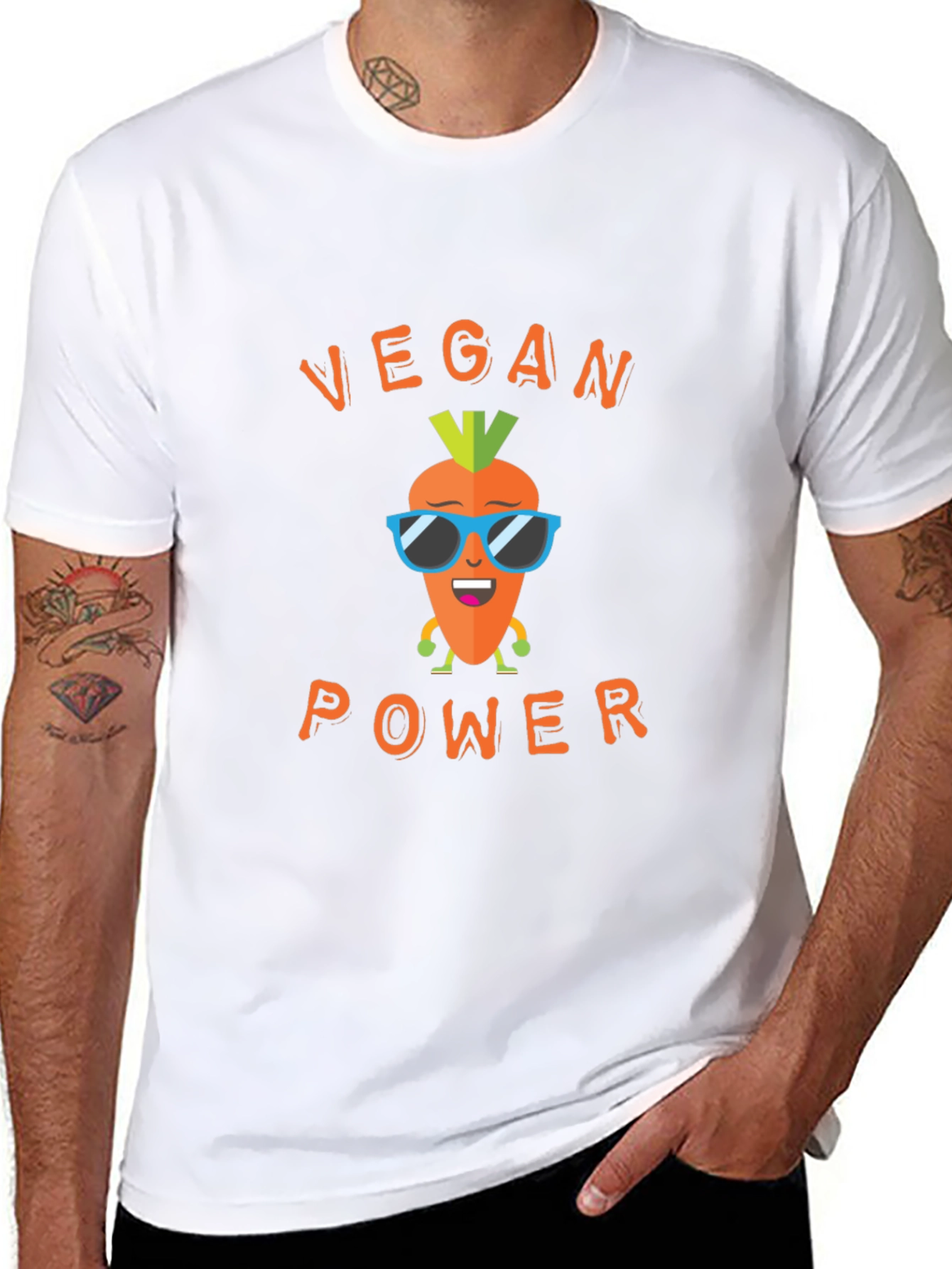 Vegan Power Graphic Tee - Carrot Cartoon