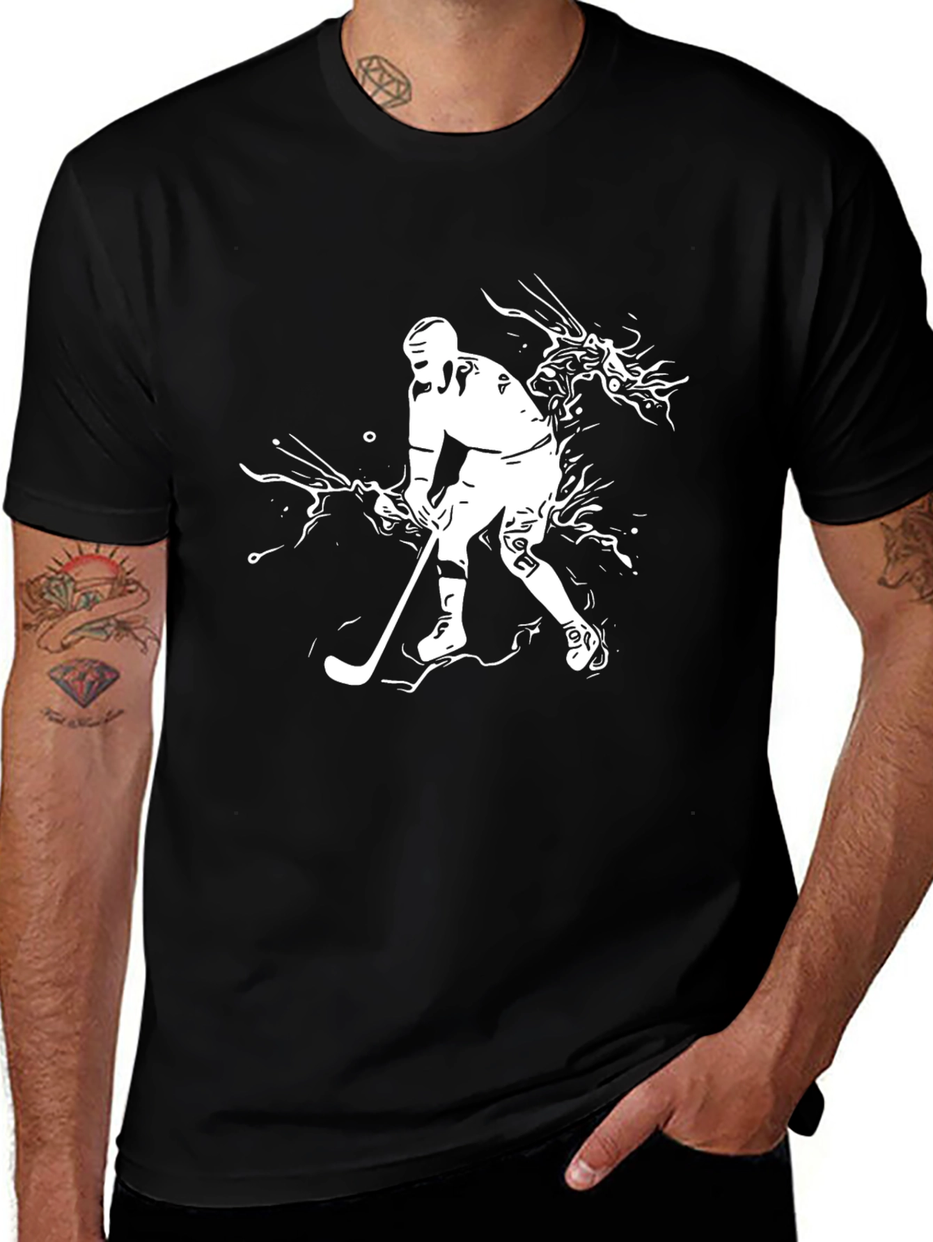 Hockey Player Graphic Black T-Shirt