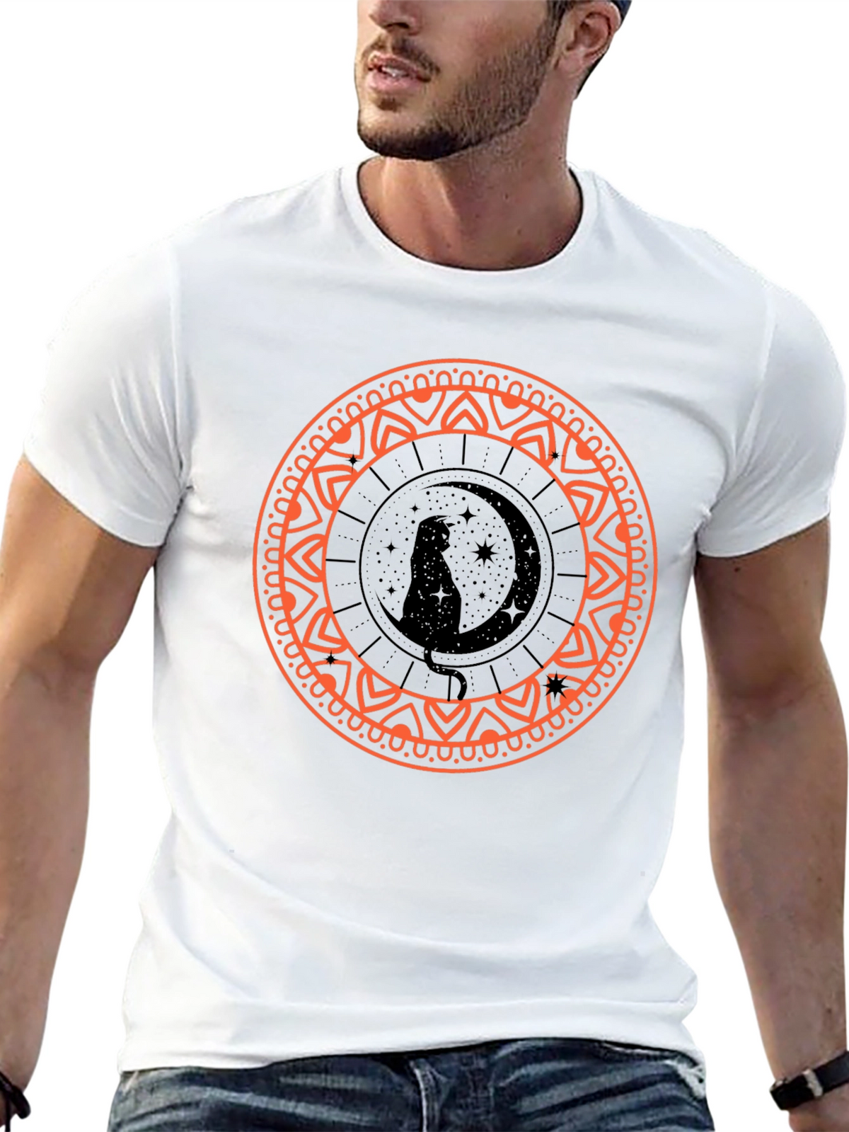 Black Cat Moon Mandala Graphic Tee