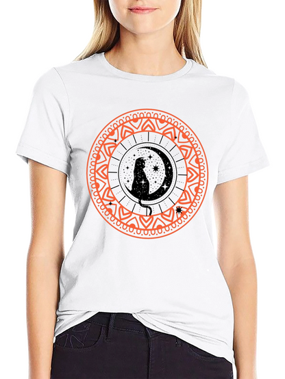Black Cat Moon Mandala Graphic Tee