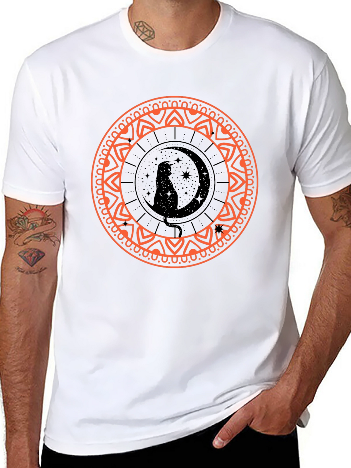 Black Cat Moon Mandala Graphic Tee