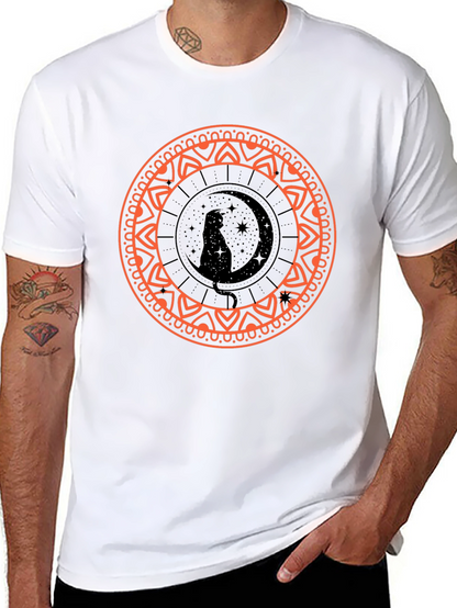 Black Cat Moon Mandala Graphic Tee
