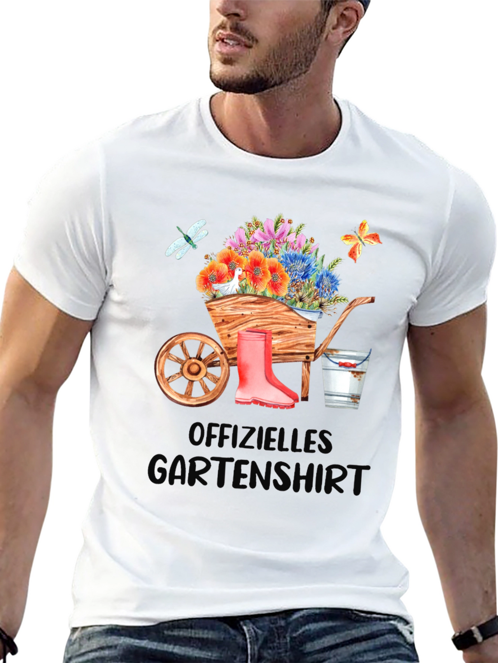 Gardening T-Shirt with Wheelbarrow Design
