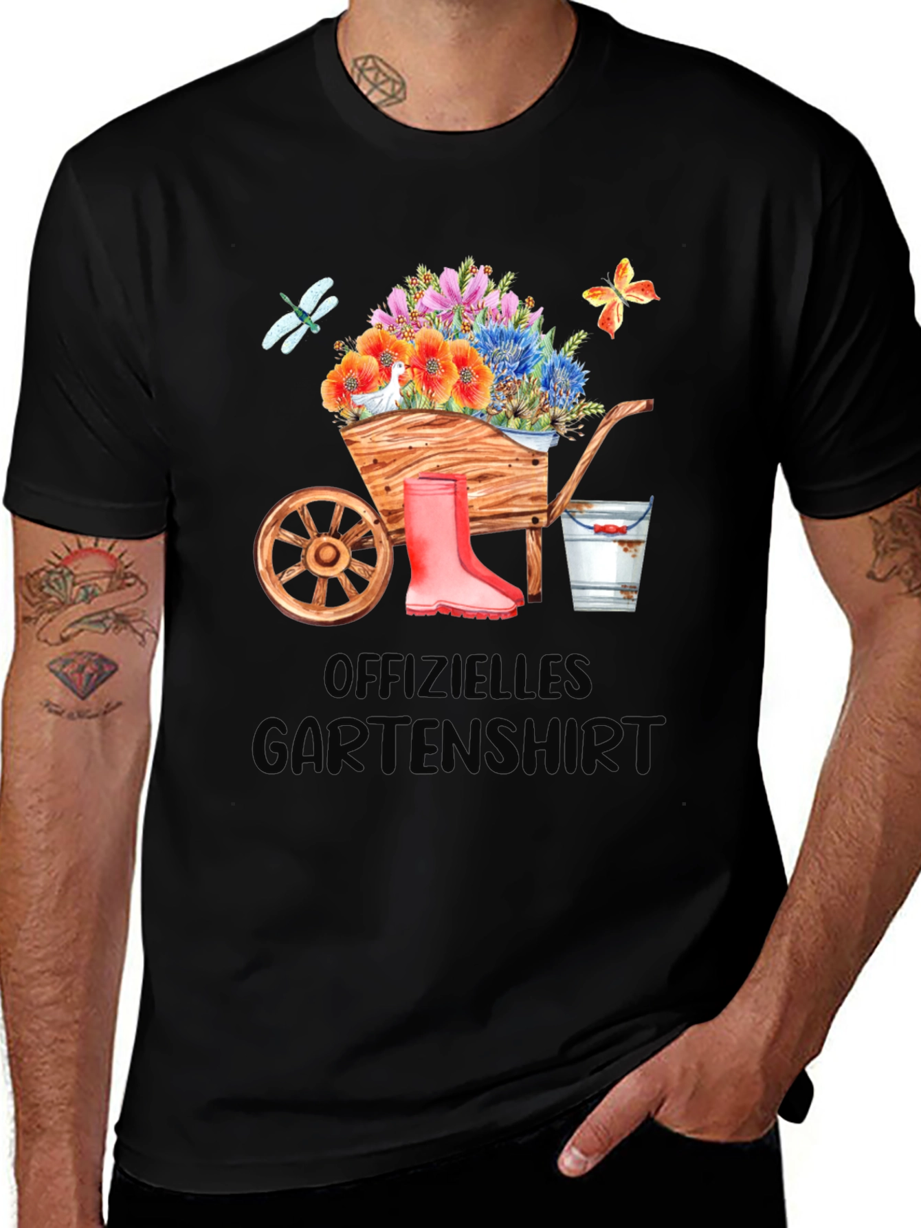 Gardening T-Shirt with Wheelbarrow Design