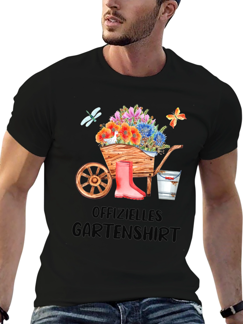 Gardening T-Shirt with Wheelbarrow Design