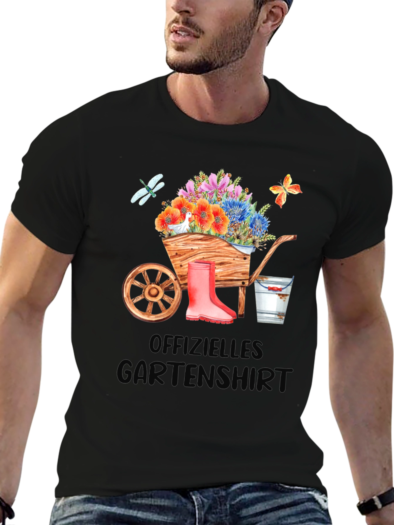 Gardening T-Shirt with Wheelbarrow Design