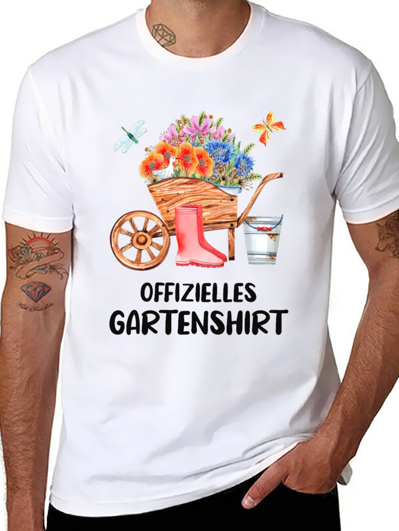 Gardening T-Shirt with Wheelbarrow Design