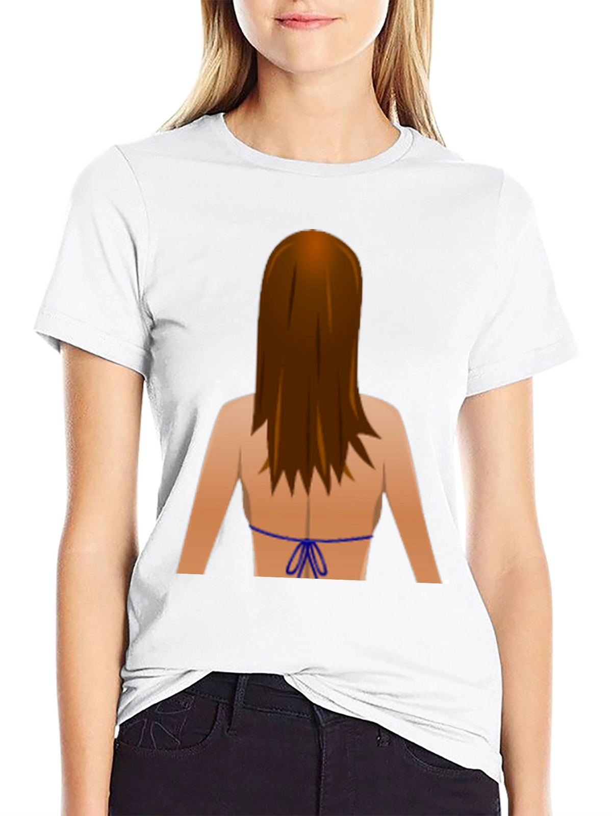 Emoji Bikini Back Print Black T-Shirt