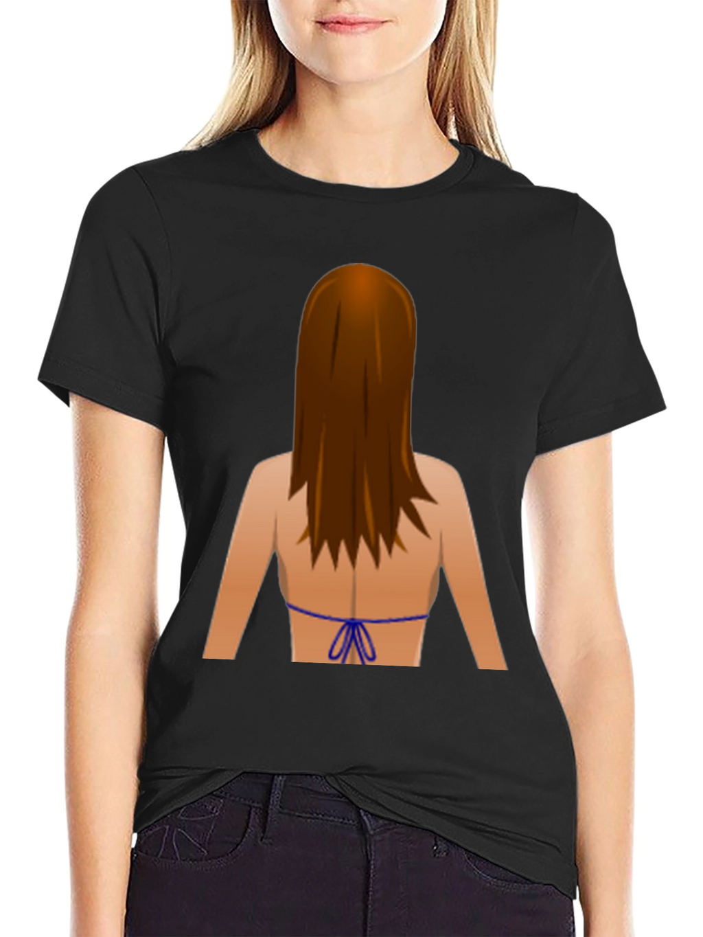 Emoji Bikini Back Print Black T-Shirt