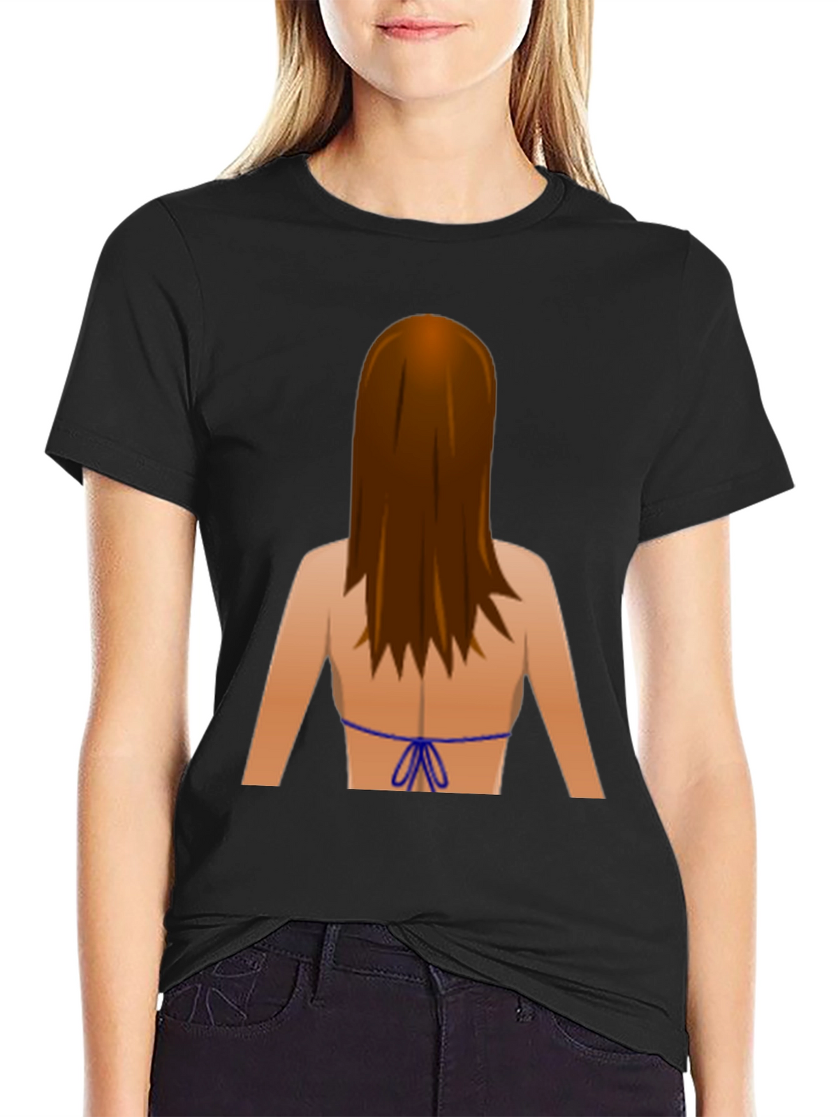 Emoji Bikini Back Print Black T-Shirt