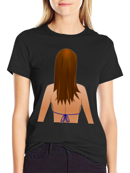 Emoji Bikini Back Print Black T-Shirt