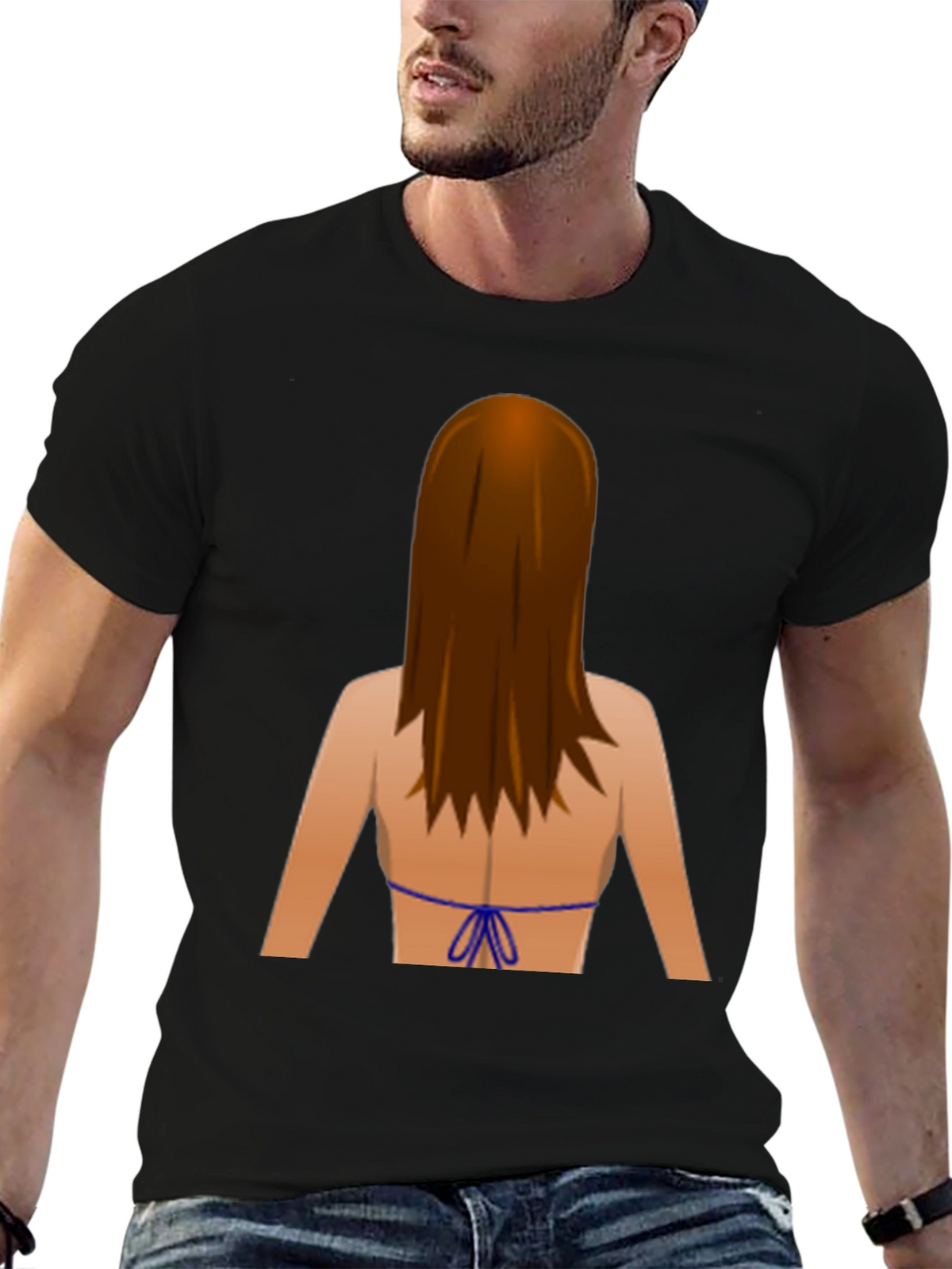 Emoji Bikini Back Print Black T-Shirt