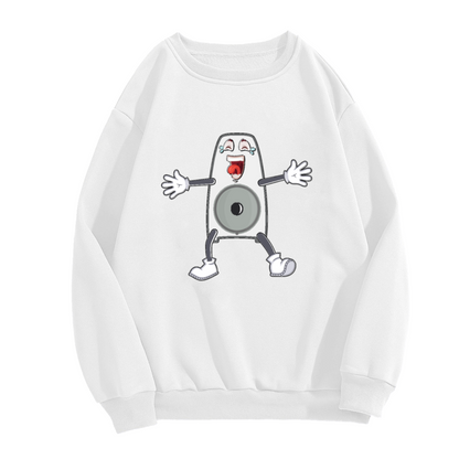 Funny Megaphone Cartoon Crewneck Sweatshirt - Silly Screaming Character Pullover, Quirky Humor Graphic, Weird Art Top