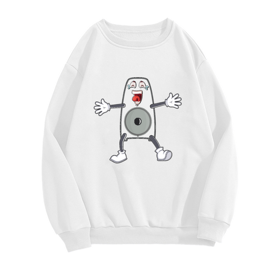 Funny Megaphone Cartoon Crewneck Sweatshirt - Silly Screaming Character Pullover, Quirky Humor Graphic, Weird Art Top