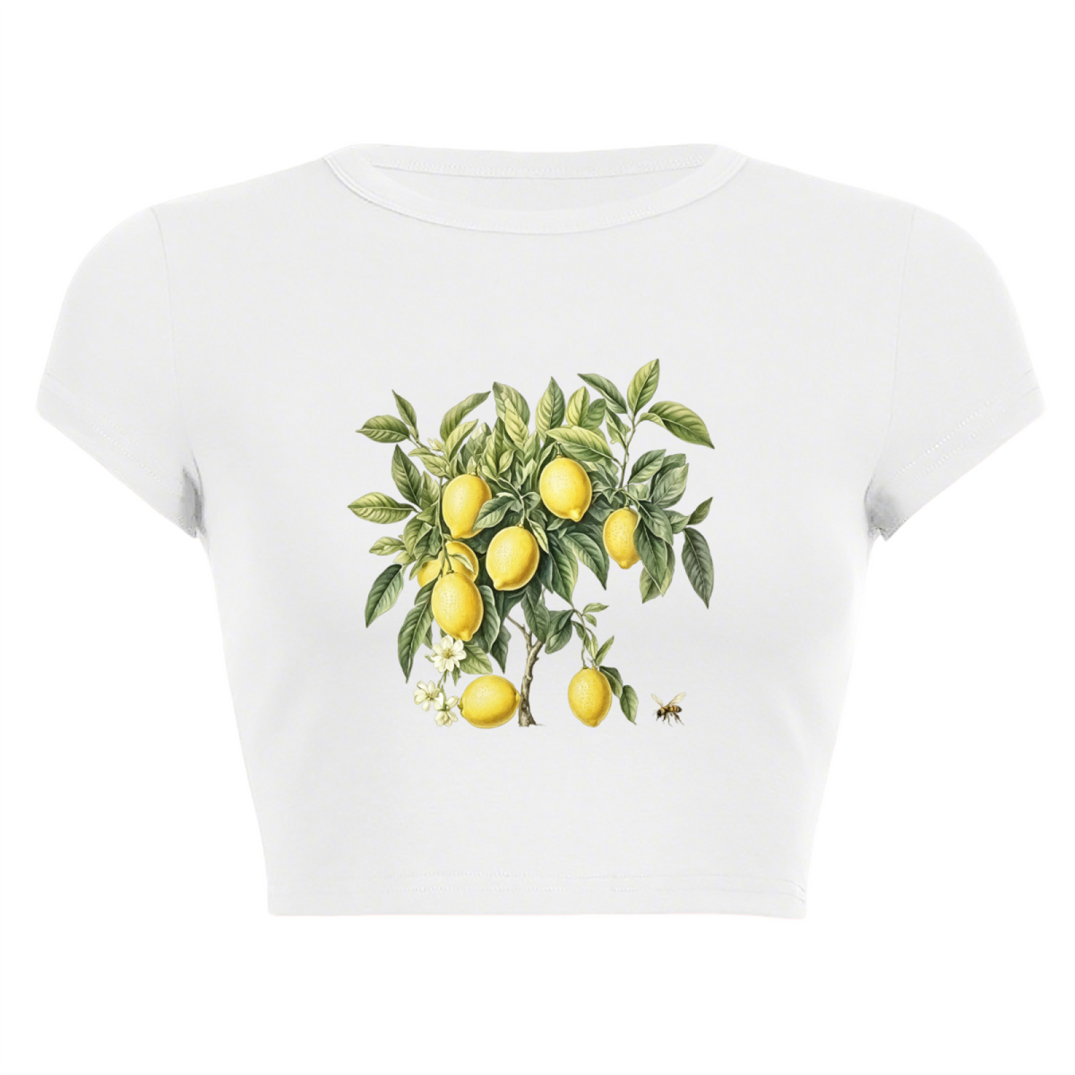 Vintage Watercolor Lemon Tree Cottagecore White Crop Top