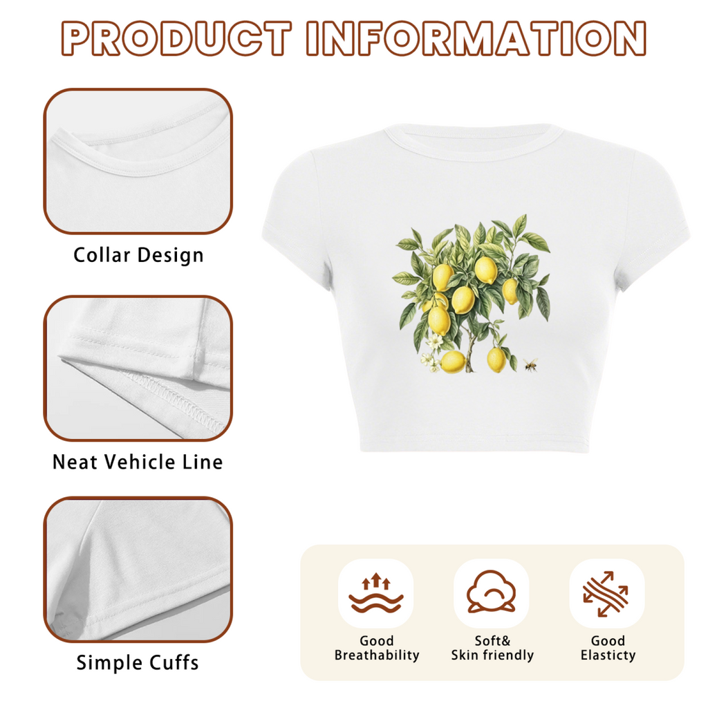 Vintage Watercolor Lemon Tree Cottagecore White Crop Top