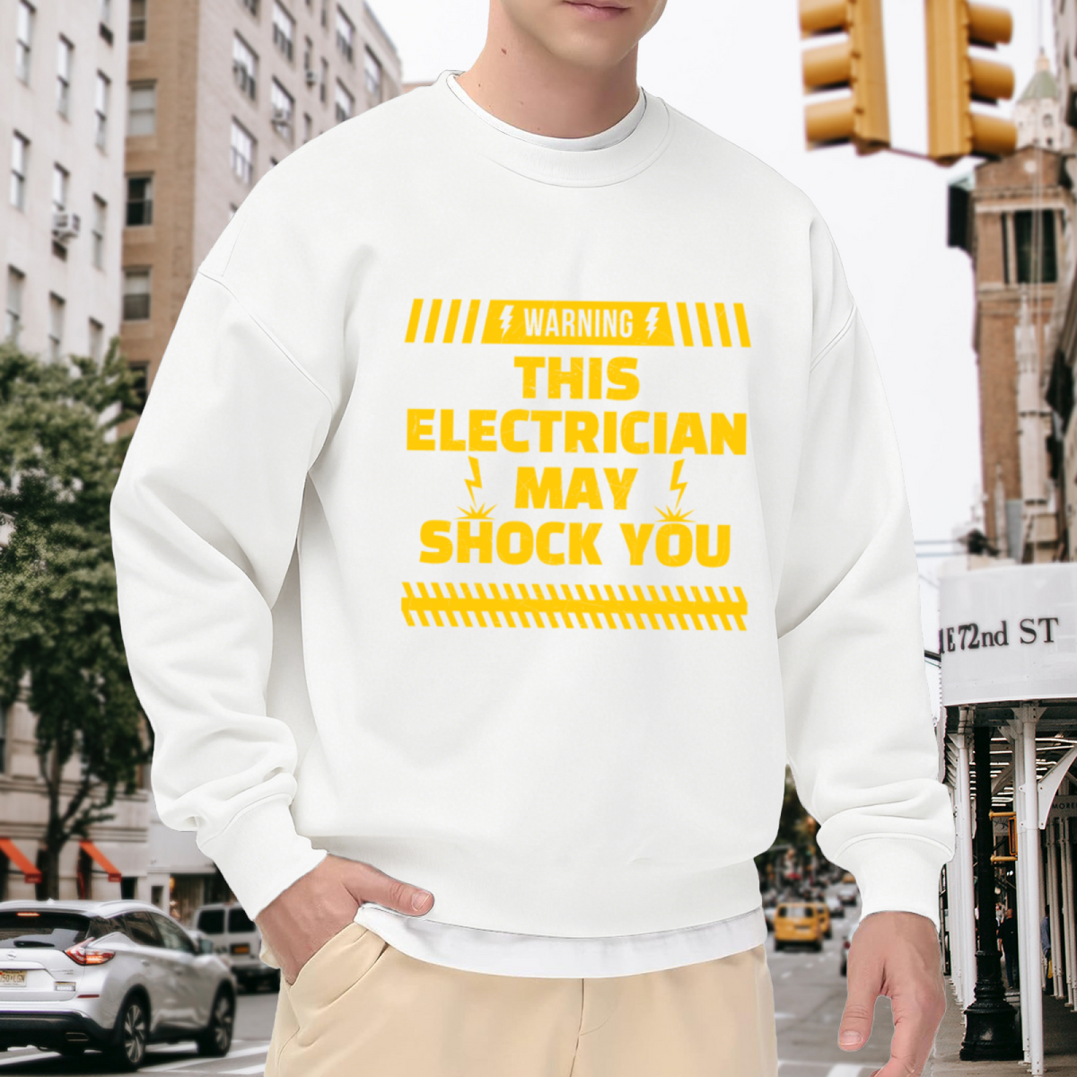 Warning This Electrician May Shock You Funny Hazard Crewneck Sweatshirt | Electrician Trade Humor Pullover, Electrician Gift