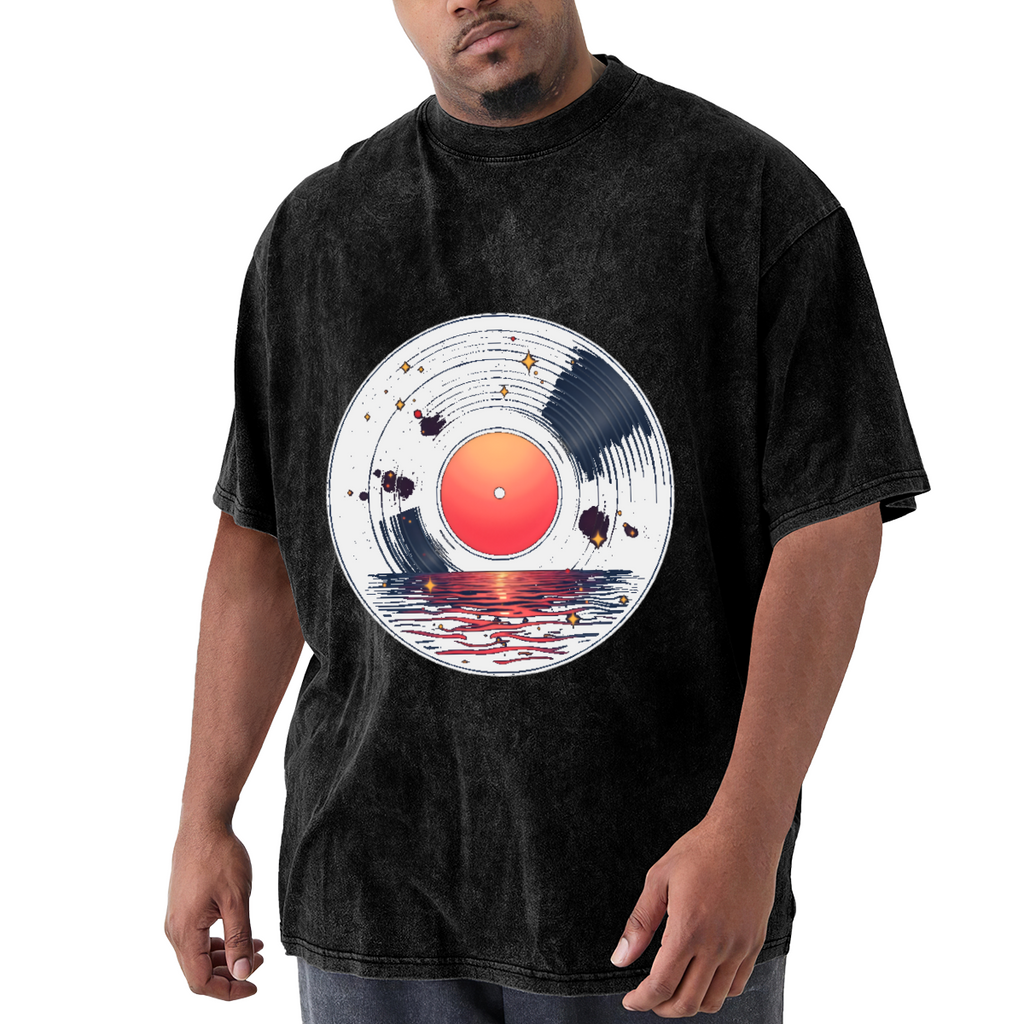 Sunset Ocean Vinyl Record Cosmic Retro Vintage Music T-Shirt