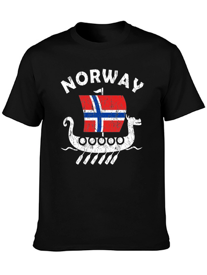 Norway Viking Ship T-Shirt - Mens Black Tee