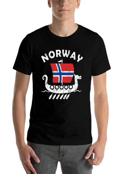 Norway Viking Ship T-Shirt - Mens Black Tee