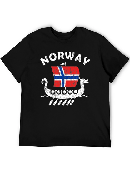 Norway Viking Ship T-Shirt - Mens Black Tee